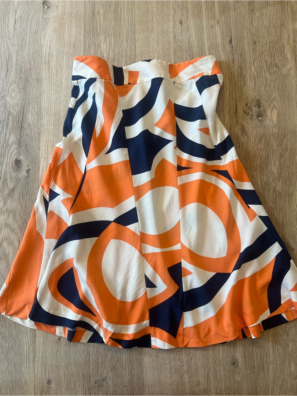 Rare Vintage Theory Silk Abstract Print A-Line Skirt Orange Navy Ivory Size 2